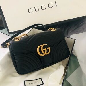 Gucci Quilted Black Shoulder Bag with Gold GG Logo